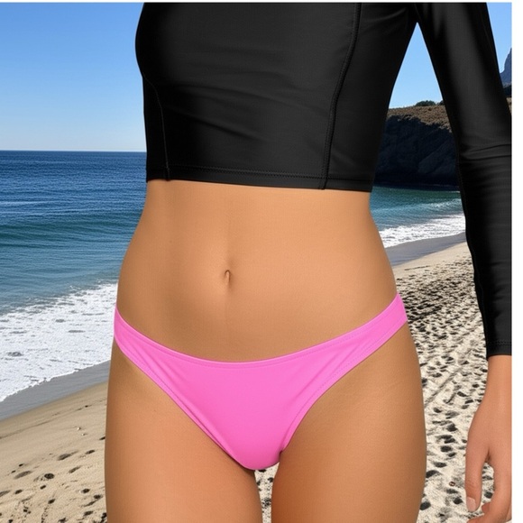 NWT AE Aerie Bikini Bottom Full Coverage Tropical Pink Swimsuit Sz Large - Picture 1 of 9